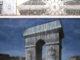 Christo L'Arc de Triomphe, Wrapped (Project for Paris) Place de l'Etoile – Charles de Gaulle Drawing 2019 in two parts 15 x 96" and 42 x 96" (38 x 244 cm and 106.6 x 244 cm) Pencil, charcoal, pastel, wax crayon, enamel paint, architectural and topographic survey, hand-drawn map on vellum and tape Photo: André Grossmann © 2019 Christo