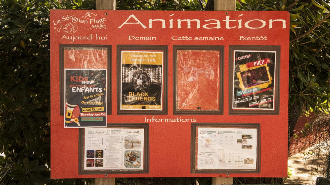 FKK in Frankreich: das Animationsprogramm von Le Sérignan Club Nature. Foto: Hilke Maunder
