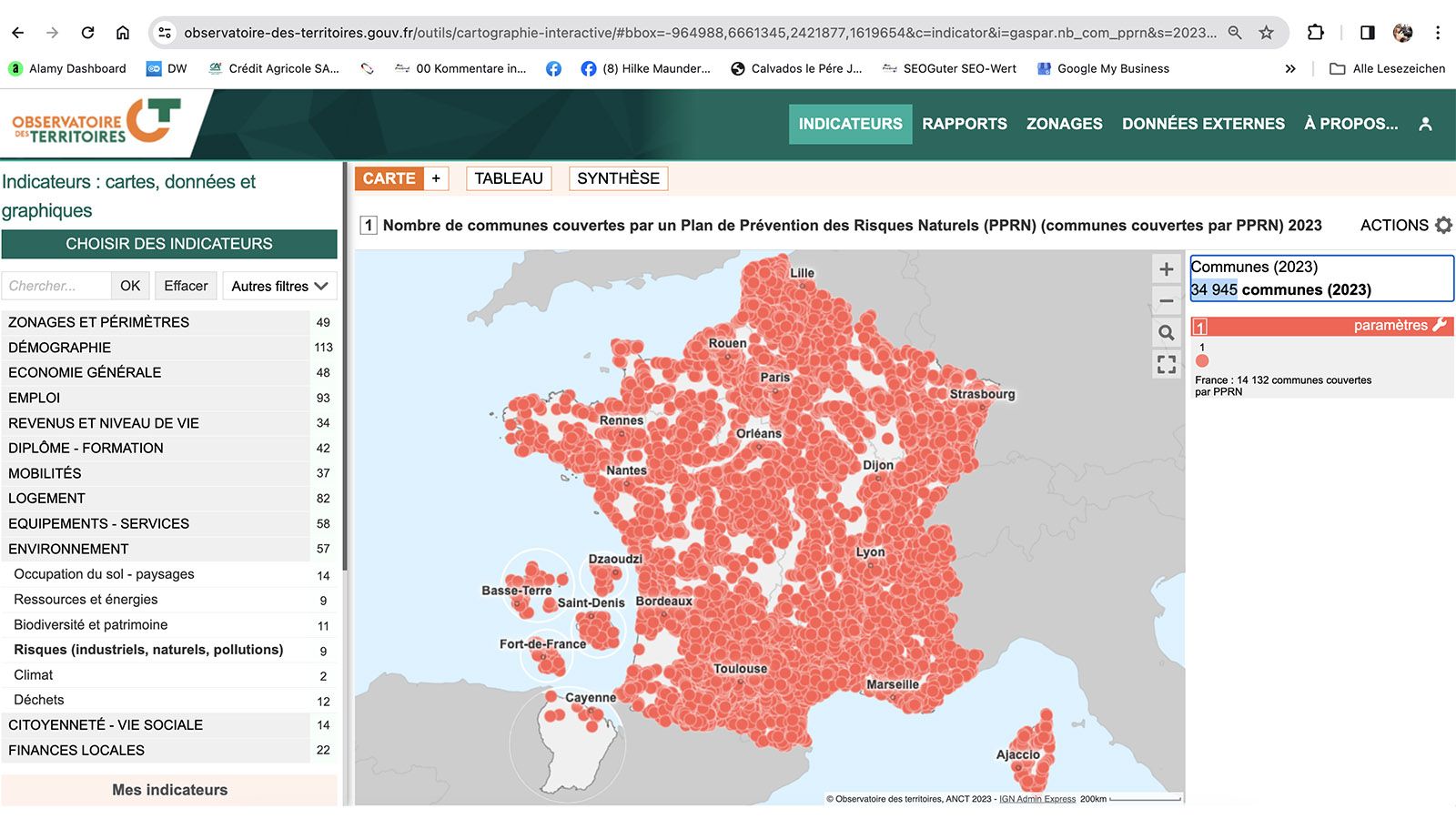 Klimawandel in Frankreich: Beim Doppelklicken aufs Bild öffnet sich die Webseite. Copyright: <em>Observatoire des territoires</em>.