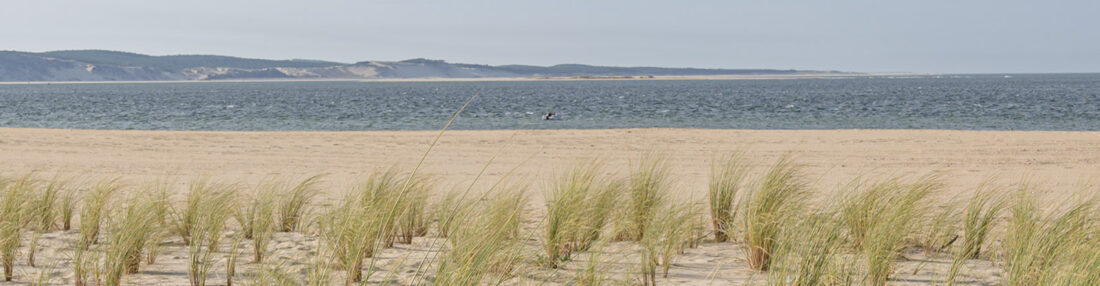 Das Tor zum Bassin d'Arcachon zwischen dem Cap Ferret und der Düne von Pilat am Horizont. Foto: Hilke Maunder